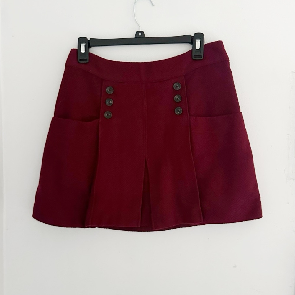 Free People Vintage Maroon Burgundy Chevron Wool Button Skirt